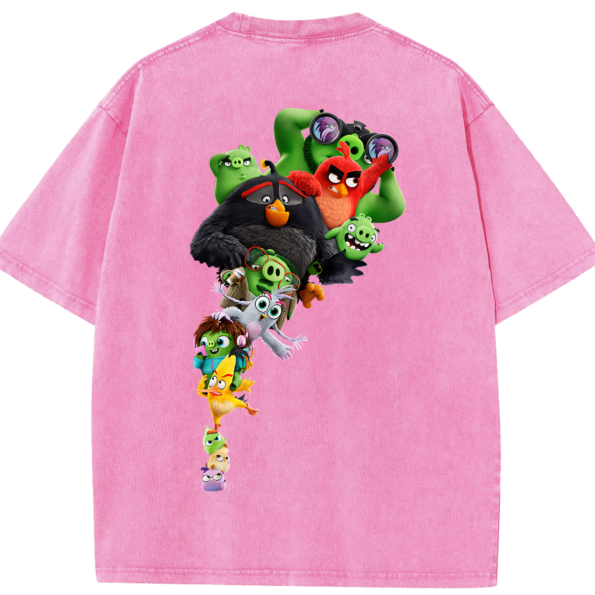 （画像用） Angry Birds アングリーバード 綿100% ヴィンテージ風 半袖Tシャツ（背面プリント）